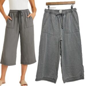 Joie Linen Lyocell Wide Leg Cropped Pants Size Large Washed Grey Pull On Utility